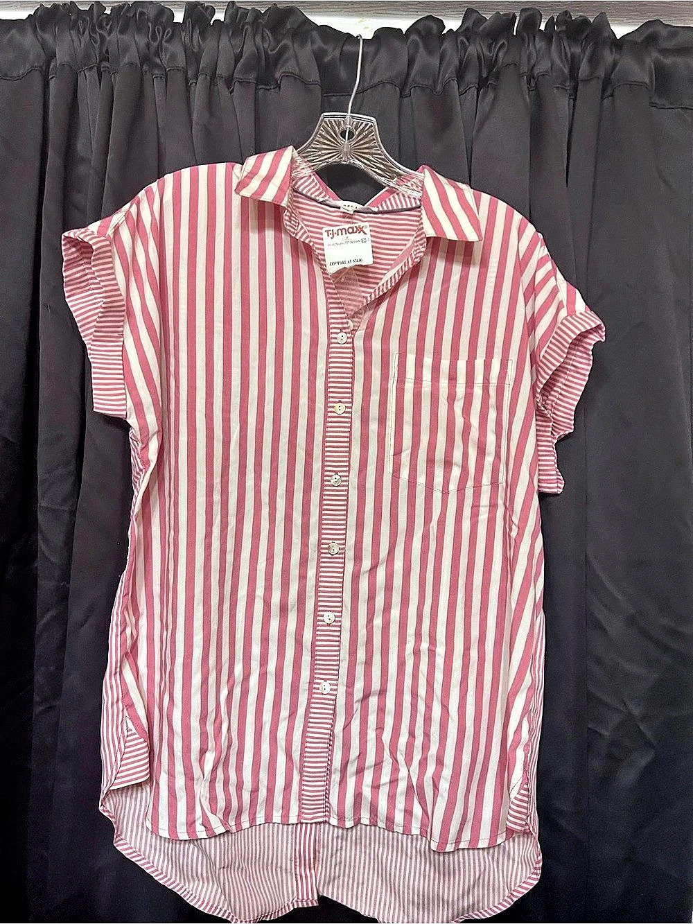 Jane & Delancey Striped Button Down Top in Pink & White Size Medium nwt